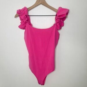 Entro • Hot Pink Ruffled Bodysuit One Piece Size Small NWT